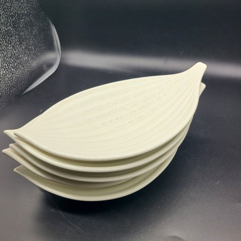 Set (5) Vintage MCM USA Serving Plates Dishes Ceramic Onion Ribbed Bowls - Picture 7 of 11